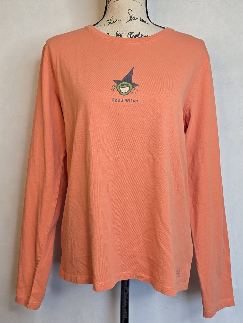 Life is Good "Good Witch" Orange Long Sleeve Tee - Size M | Halloween Spooky.